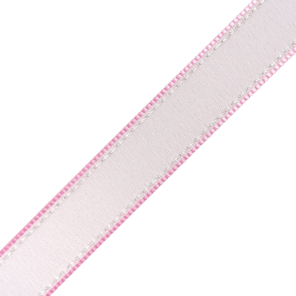 Sheer Ribbon with White Stitched Border - 0.75