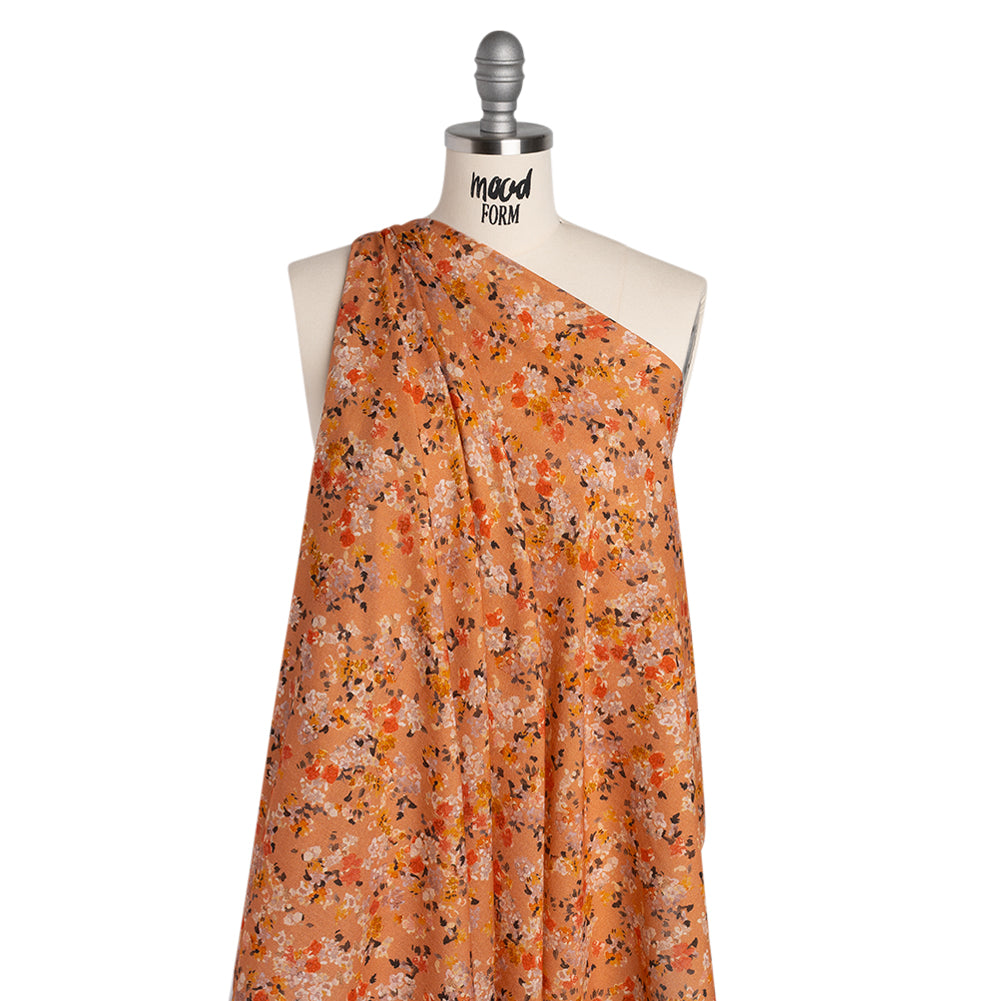 Cotton Crepe - Peach, Red and Golden Yellow Spotty Florals - Mood Exclusive Dancing Drifts Print - Joann Fabrics