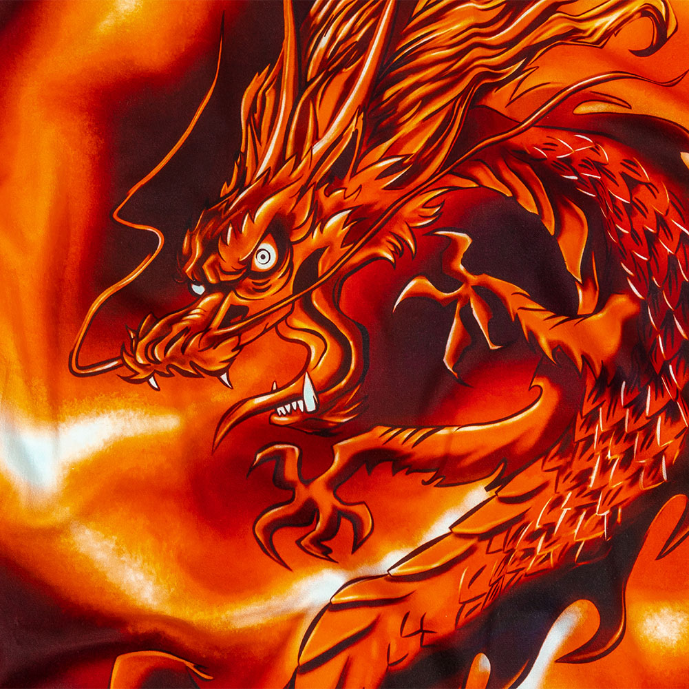 Balenciaga Italian Orange and Black Dragon and Smoke Stretch Cotton Twill Panel - Joann Fabrics