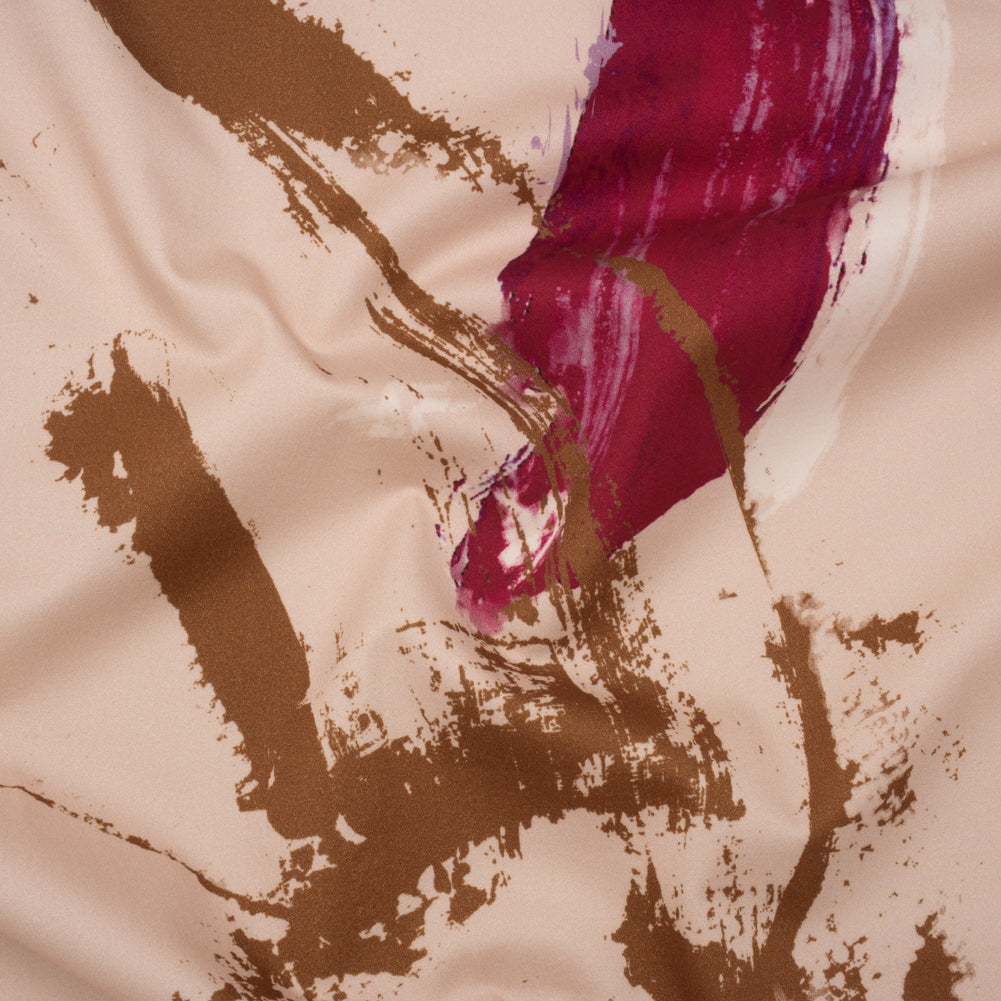 Brushed Cotton Woven - Peachy Beige, Brown and Raspberry Pink Abstract Painting - Mood Exclusive Dust & Drizzle Print - Joann Fabrics