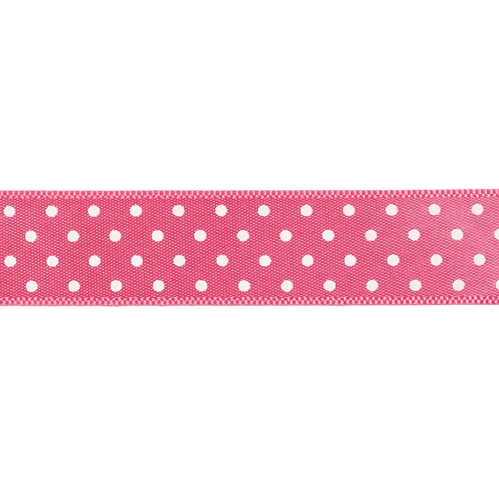 Hot Pink and White Polka Dot Satin Ribbon - 0.625