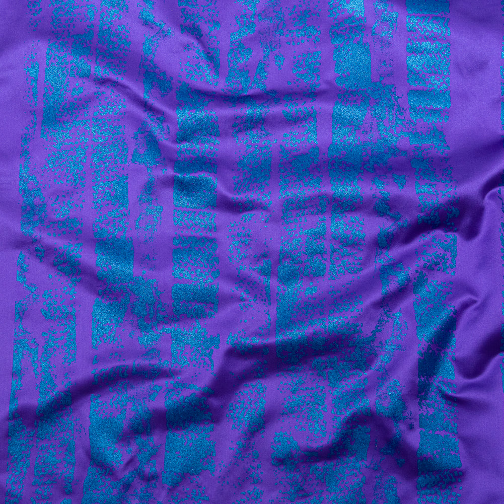 Purple Duchesse Satin with Space Cadet Striped Border Print - Joann Fabrics