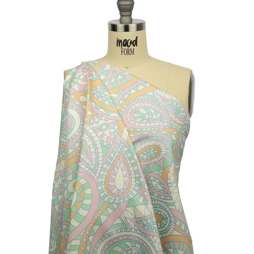 Stretch Cotton Sateen - Green and Cream Chunky Paisley - Glass Carnival Print - Mood Exclusive Groove Collection - Joann Fabrics