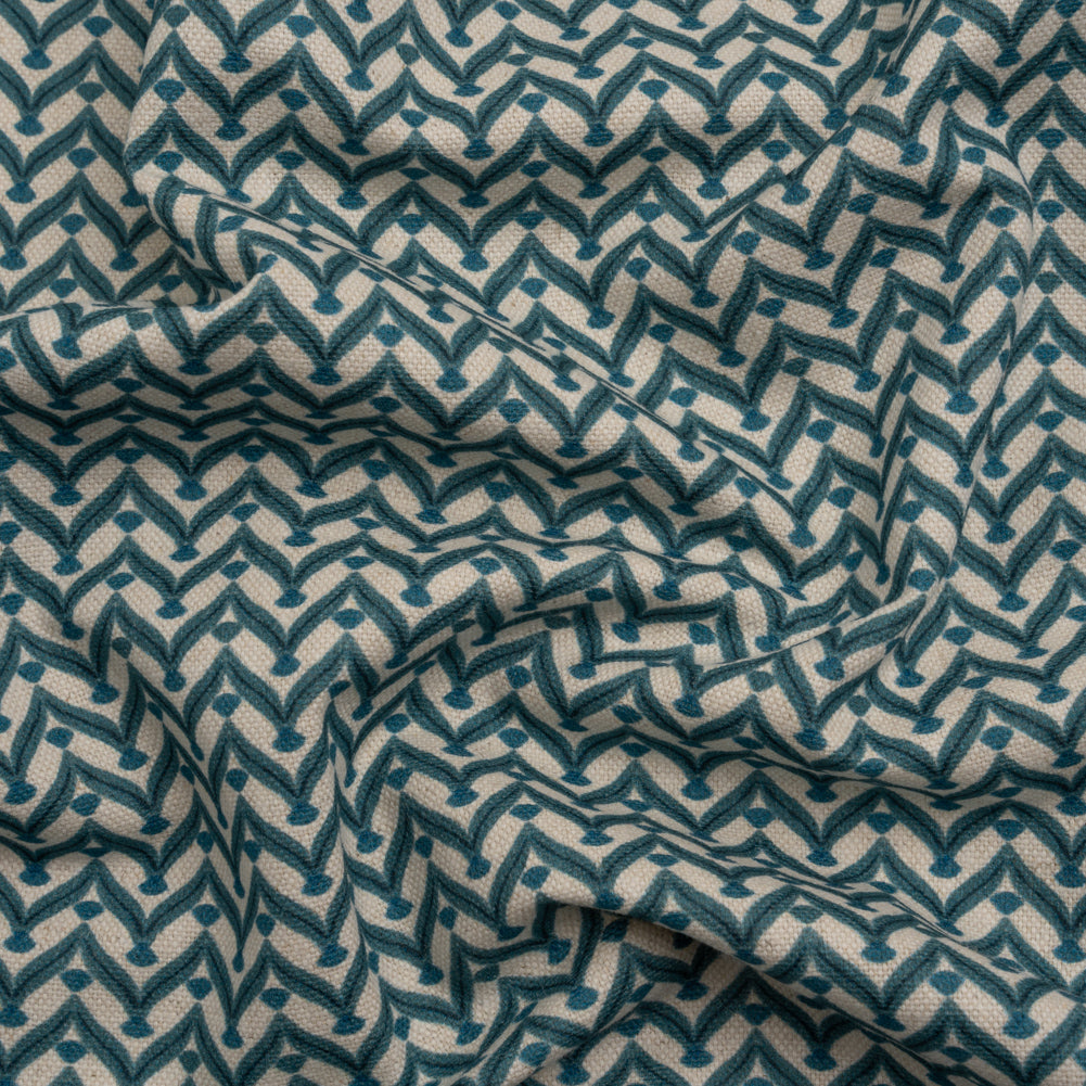 Cotton and Linen Canvas Print - Ocean Leafy Chevrons - British Imported - Joann Fabrics