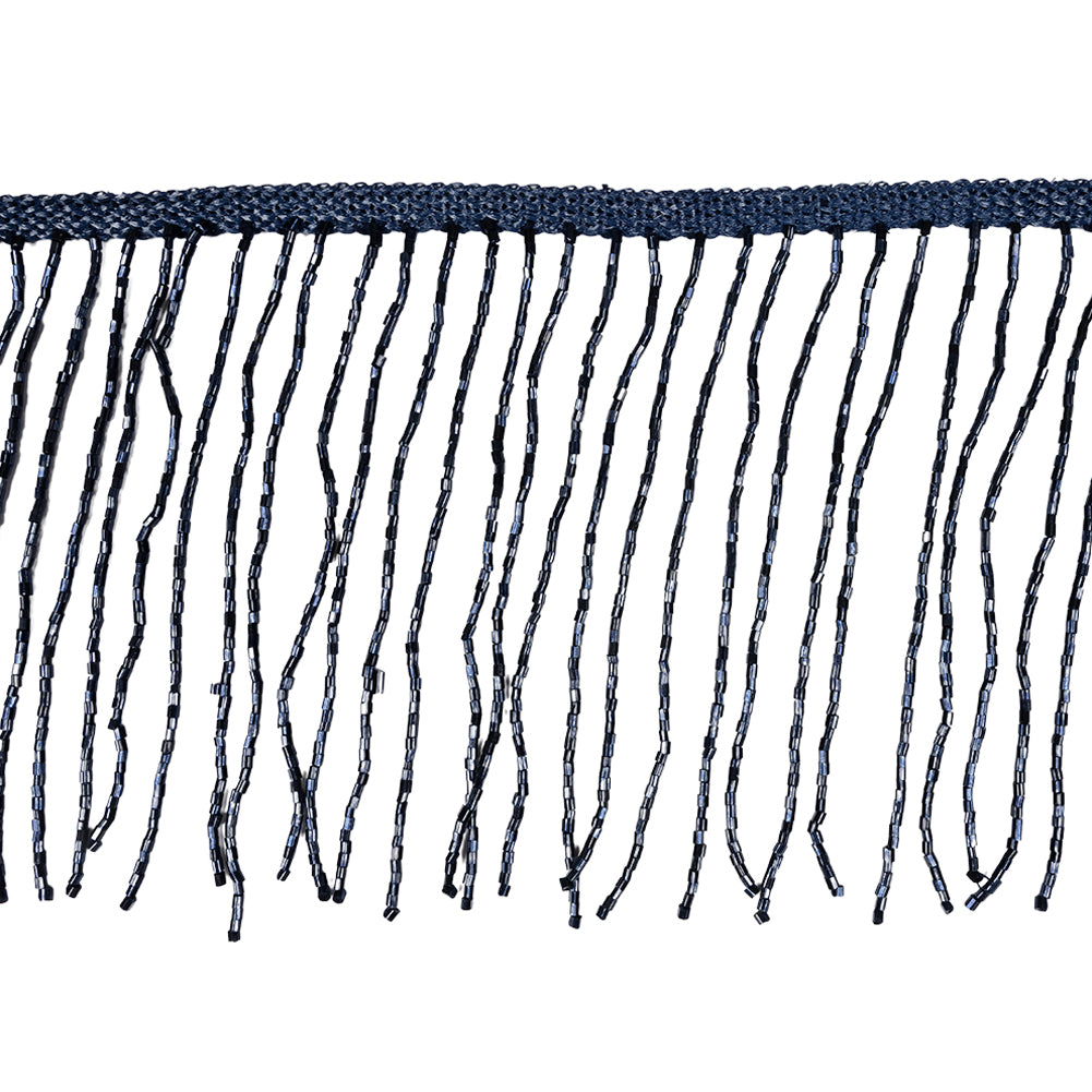 Dark Blue Beaded Fringe on Braided Lip - 5