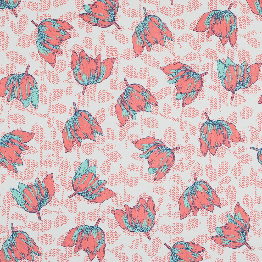 Coral and Seafoam Floral Stretch Cotton Sateen - Joann Fabrics