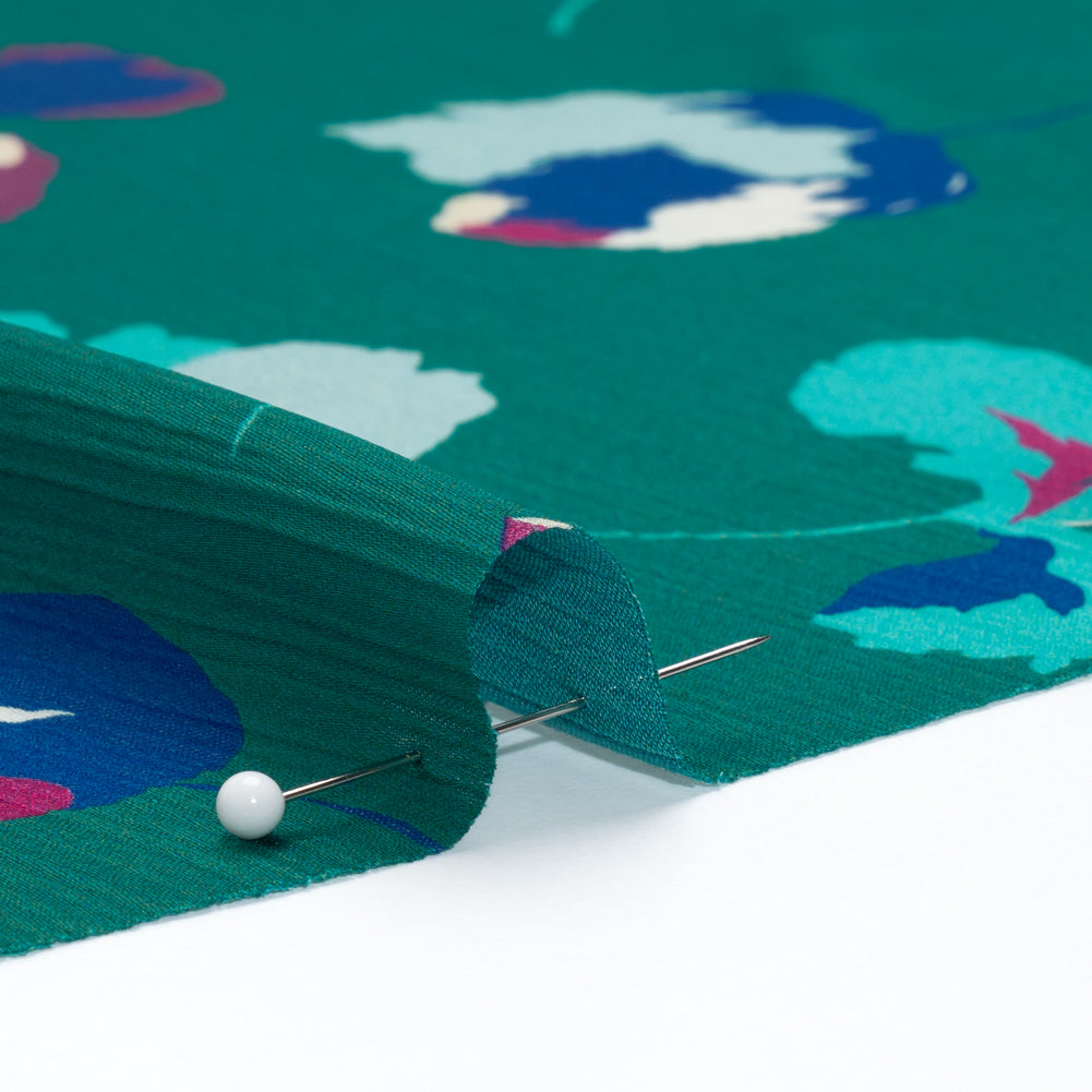 Crinkled Polyester Charmeuse - Teal, Blue and Magenta Floral - Made in Italy - Joann Fabrics