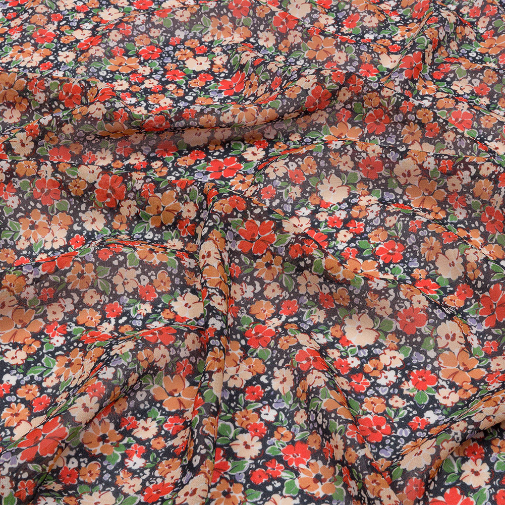 Viscose Georgette - Black and Peach Floral - Poppy Hypnosis Print - Mood Exclusive Secret Garden Collection - Joann Fabrics