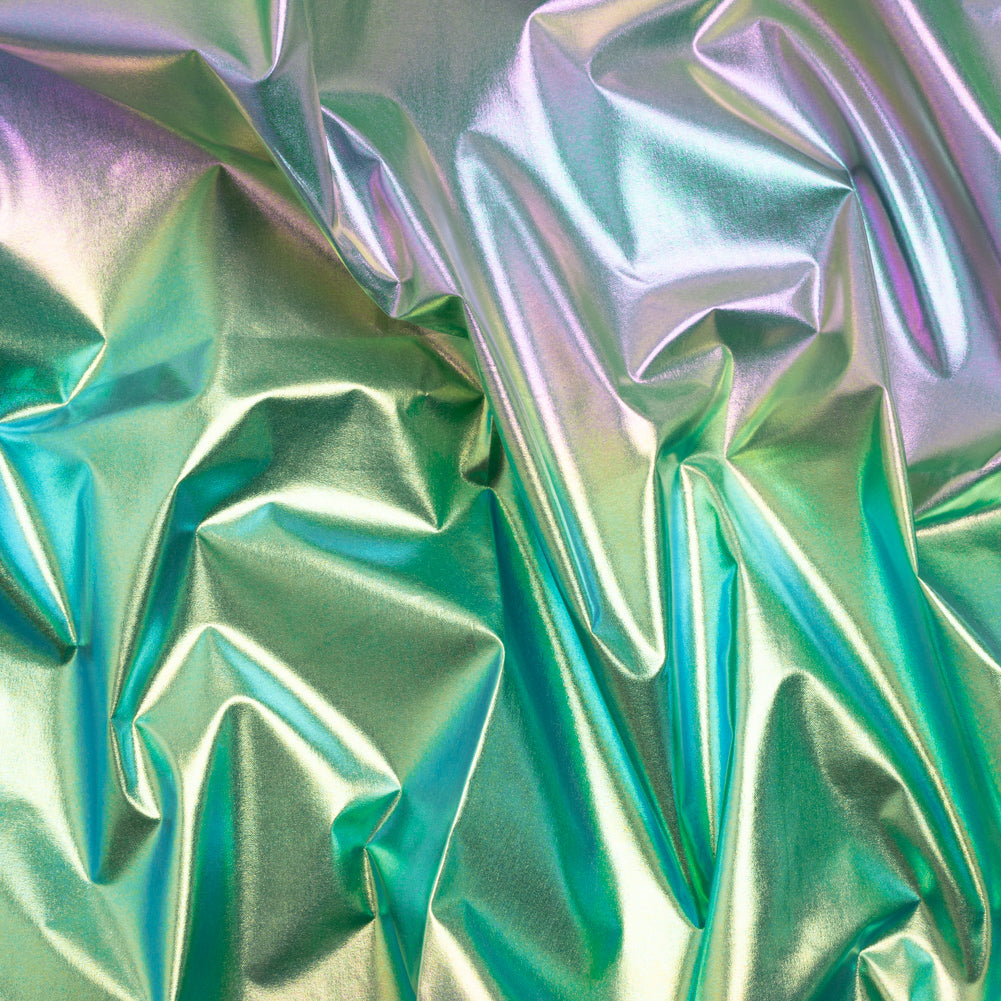 Metallic Lame Jacketing - Pastel Rainbow Ombre Stripe on Kelly Green - Inez Collection - Joann Fabrics