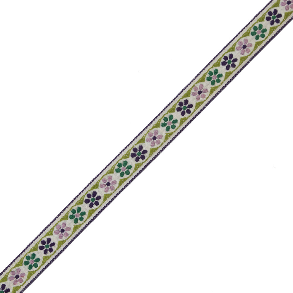 German Green and Lilac Floral Jacquard Ribbon - 0.75