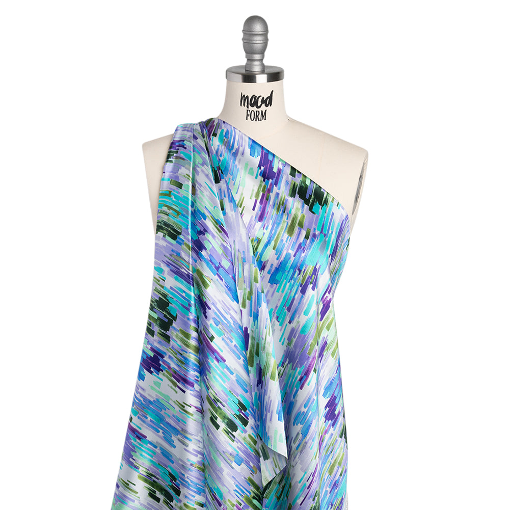 Silk Charmeuse Print 16MM, Made in Italy - Lavender, Blue and Green Painted Striations - Joann Fabrics