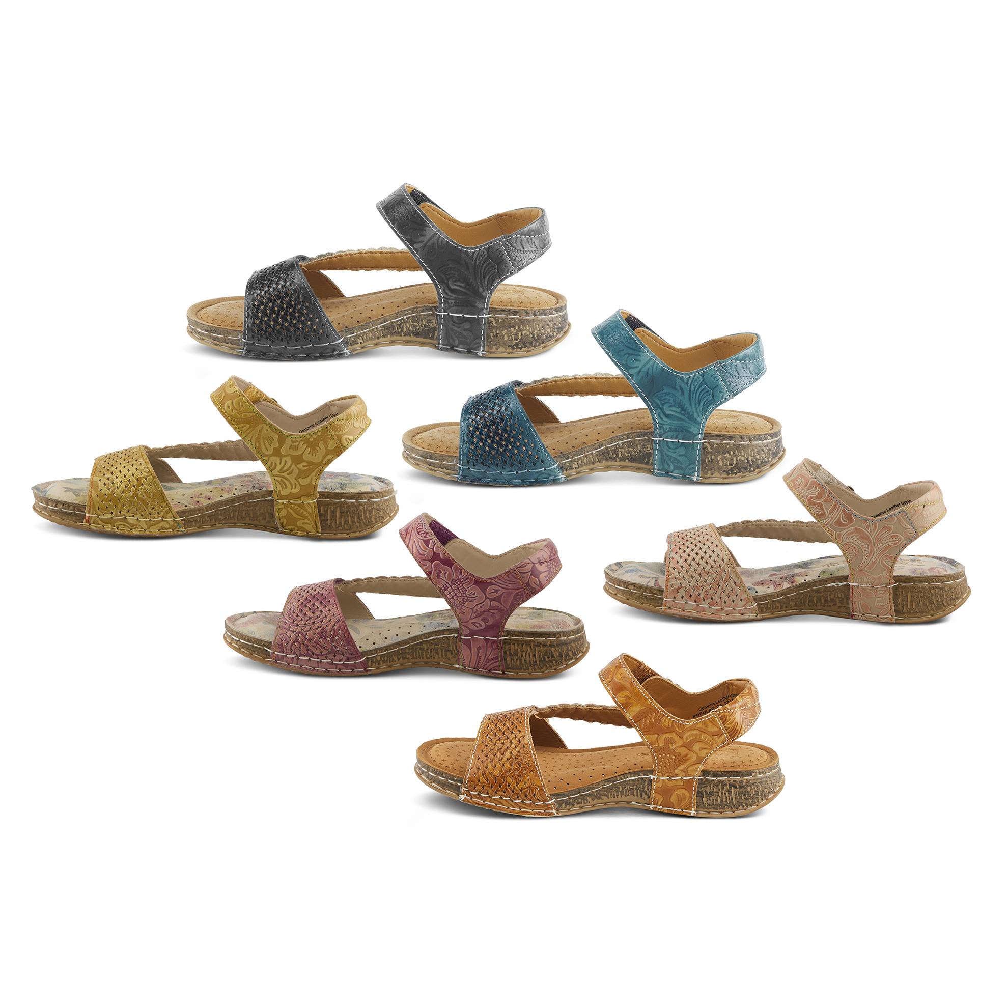 Embossed Floral Leather Wedge, L'Artiste by Spring Step® Sandal - Northstyle Catalog
