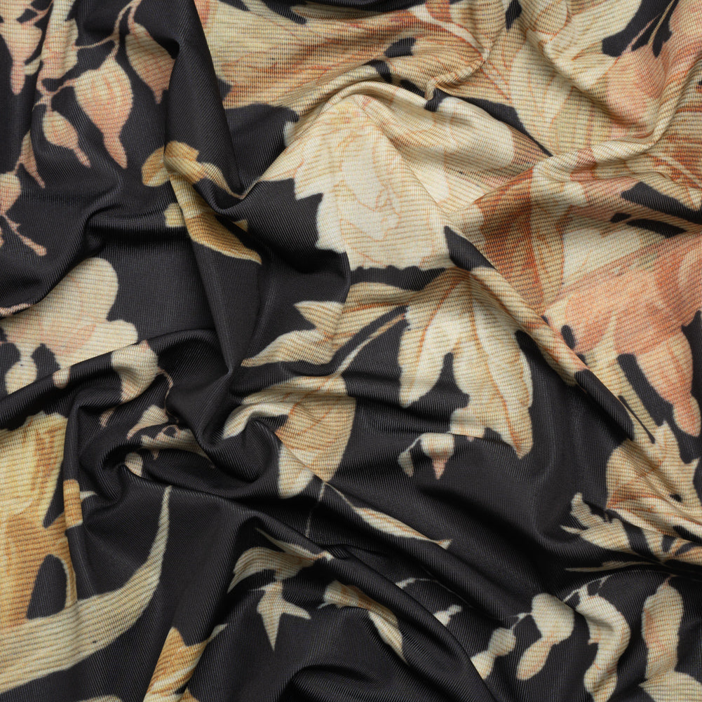 Famous Australian Designer Black and Beige Floral Stretch Polyester Jersey - Joann Fabrics