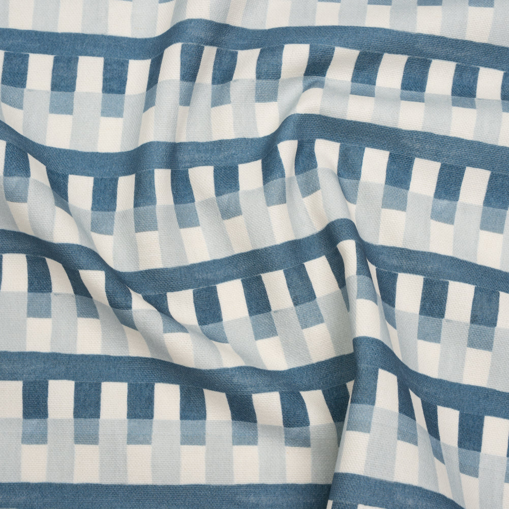 Cotton and Linen Canvas Print - Indigo Geometric Block Stripes - British Imported - Joann Fabrics
