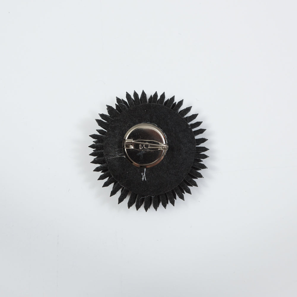 Italian Black Faux Leather Flower Brooch - 2