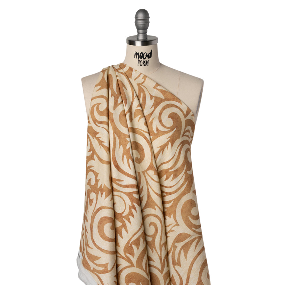 Linen and Rayon Woven - Beige and Tan Leafy Swirls - Mood Exclusive Windswept Sands Print - Joann Fabrics