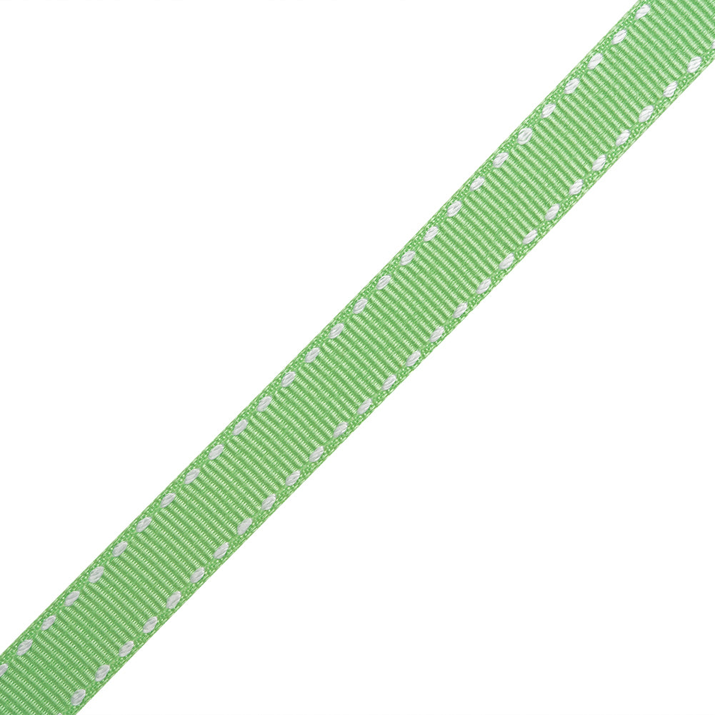 Grosgrain Ribbon with White Stitched Borders - Mint Green - 0.4375