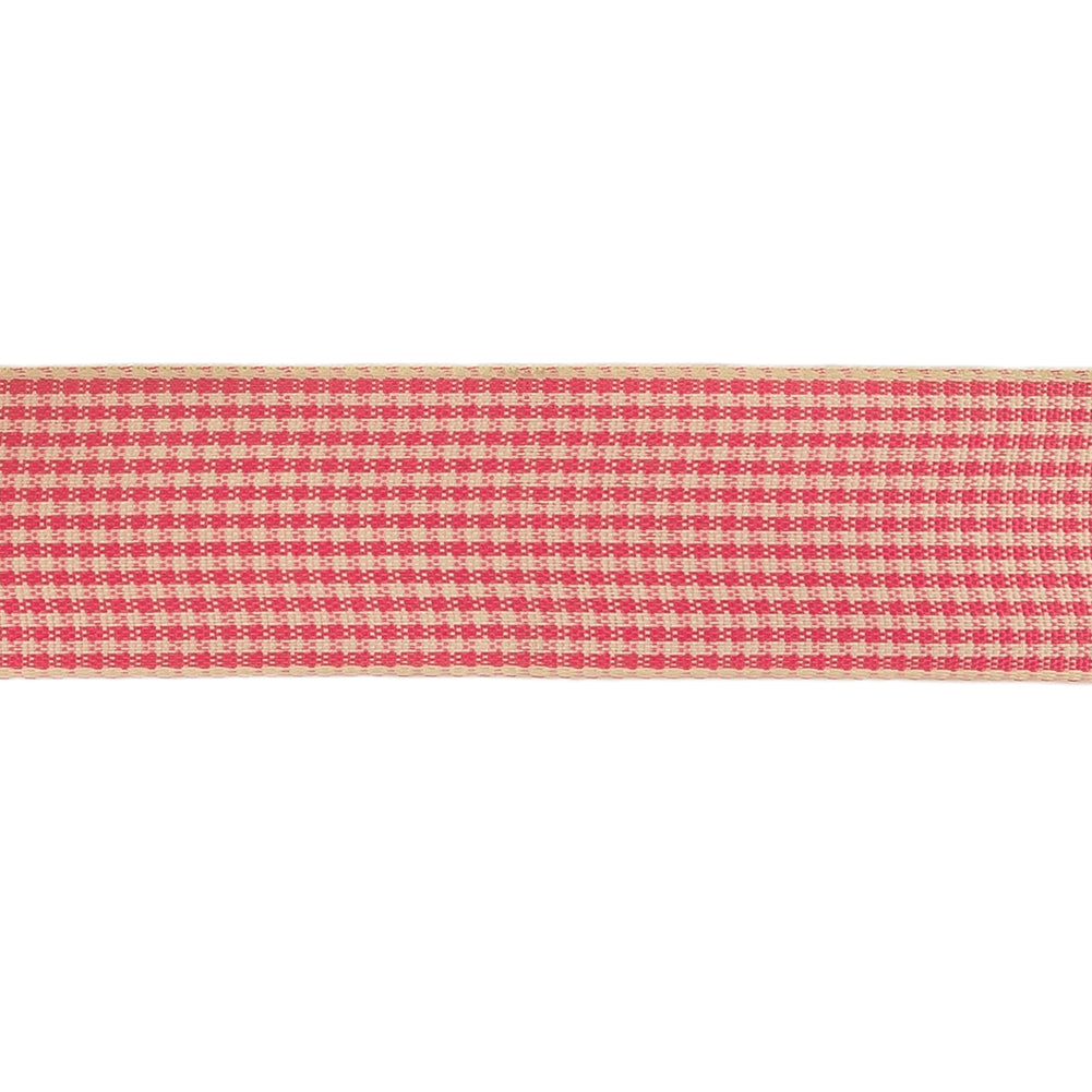 Hot Pink and Dew Houndstooth Check Woven Ribbon - 1