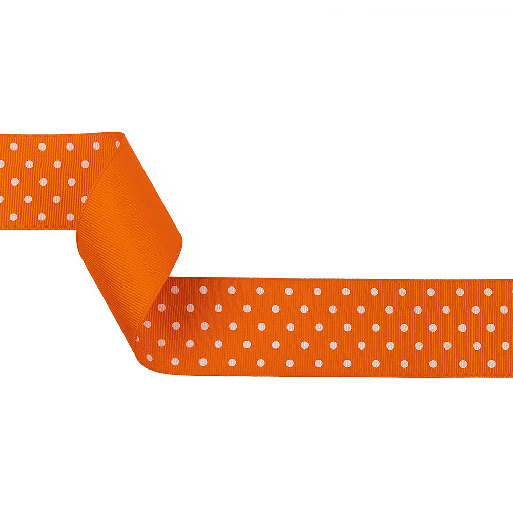 Carrot and White Polka Dots Grosgrain Ribbon - 1.625