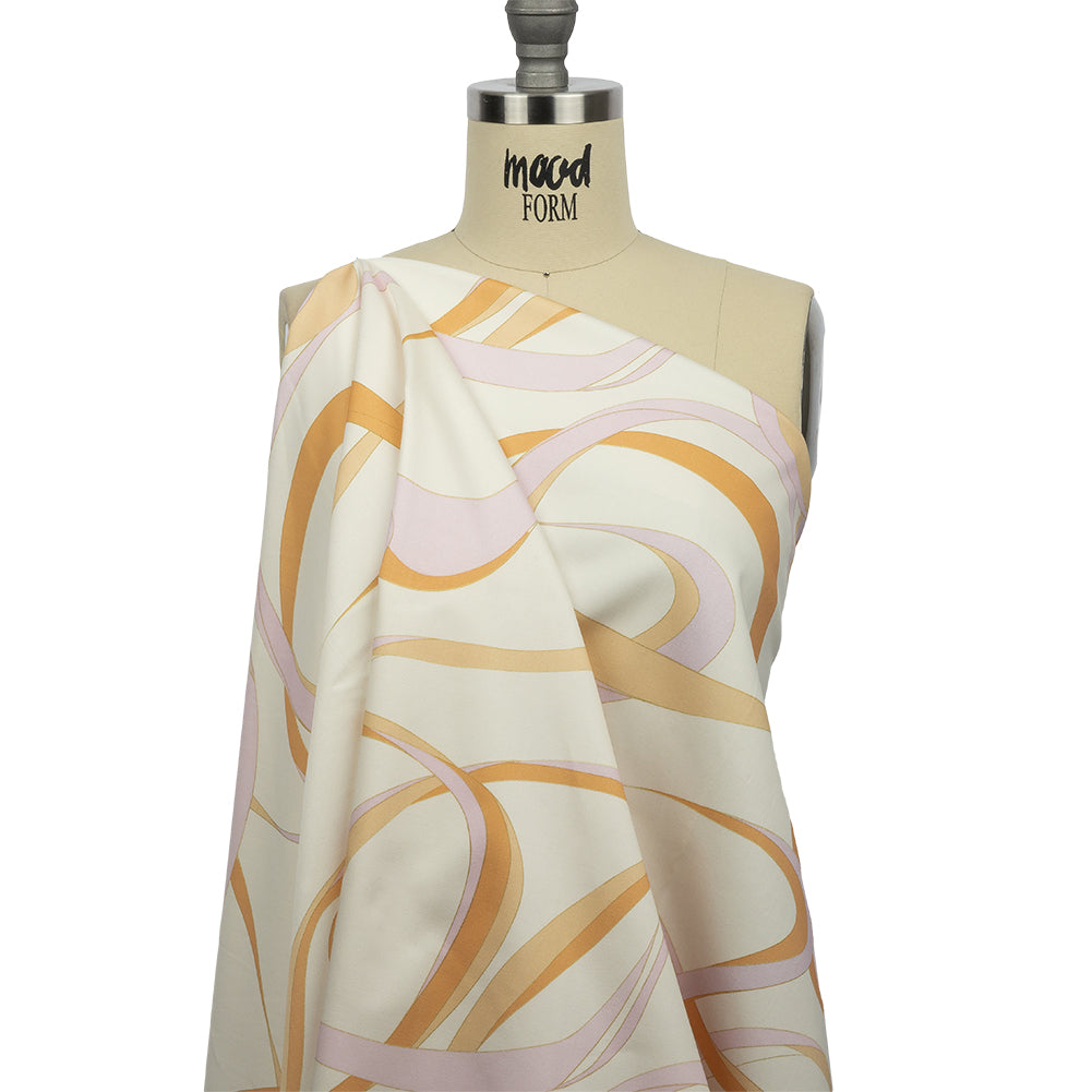 Stretch Cotton Sateen - White, Orange and Lavender Ribbons - Free Spirit Print - Mood Exclusive Groove Collection - Joann Fabrics