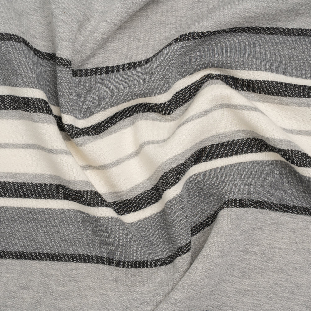Cotton Sweatshirt Fleece - Heathered Gray, Charcoal and White Barcode Stripes - Deadstock - Joann Fabrics