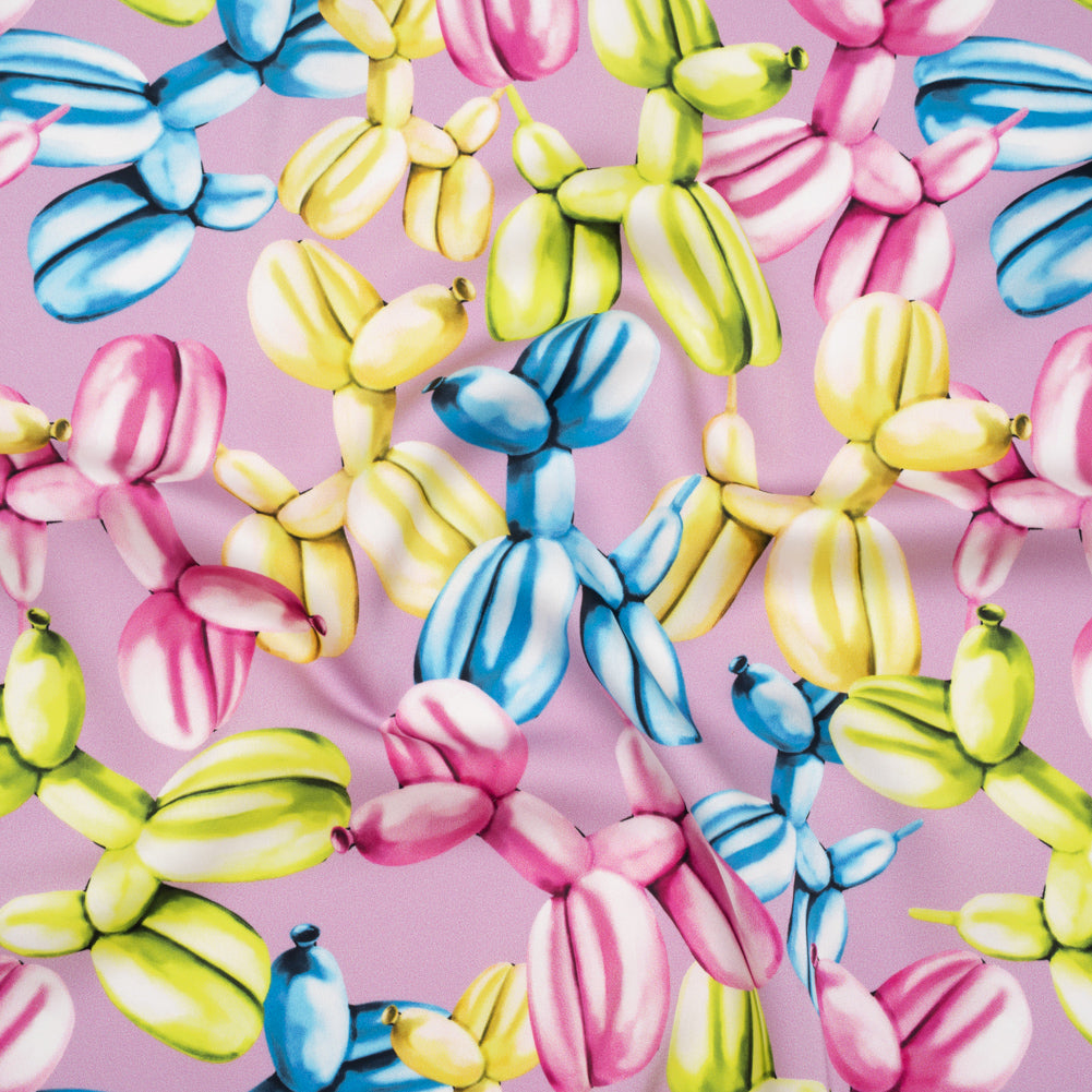 Polyester Satin - Lime Green, Blue and Light Purple Small Balloon Dogs - Mood Exclusive Puff Pups Print - Joann Fabrics