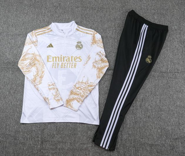 2024/2025 Real Madrid Royal White print special edition Half-Pull Training Suit Football Shirt 1:1 Thai Quality Set