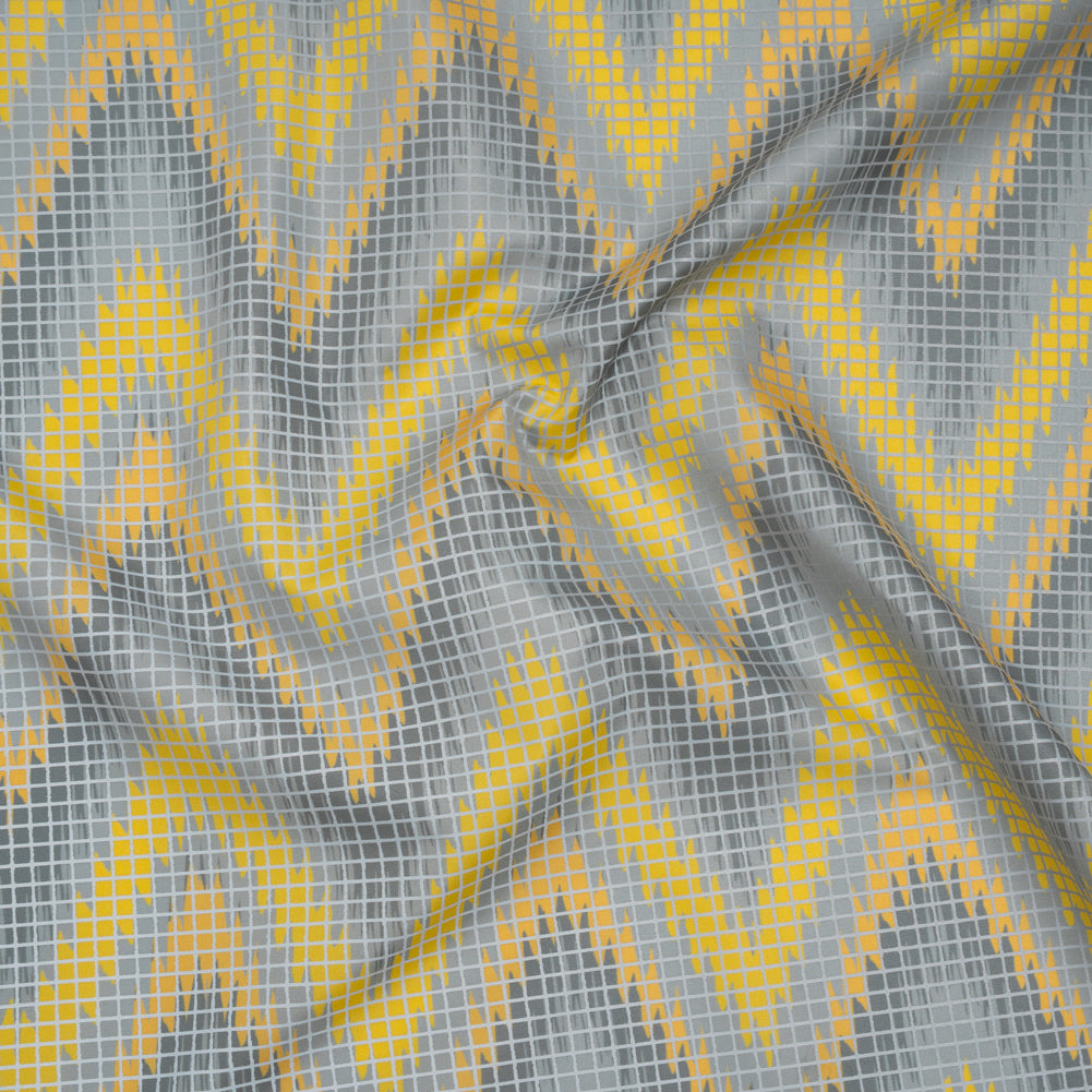 Reflective Print Fabric - Yellow and Gray Ikat Zig Zag with Silver Gray Grid - Joann Fabrics