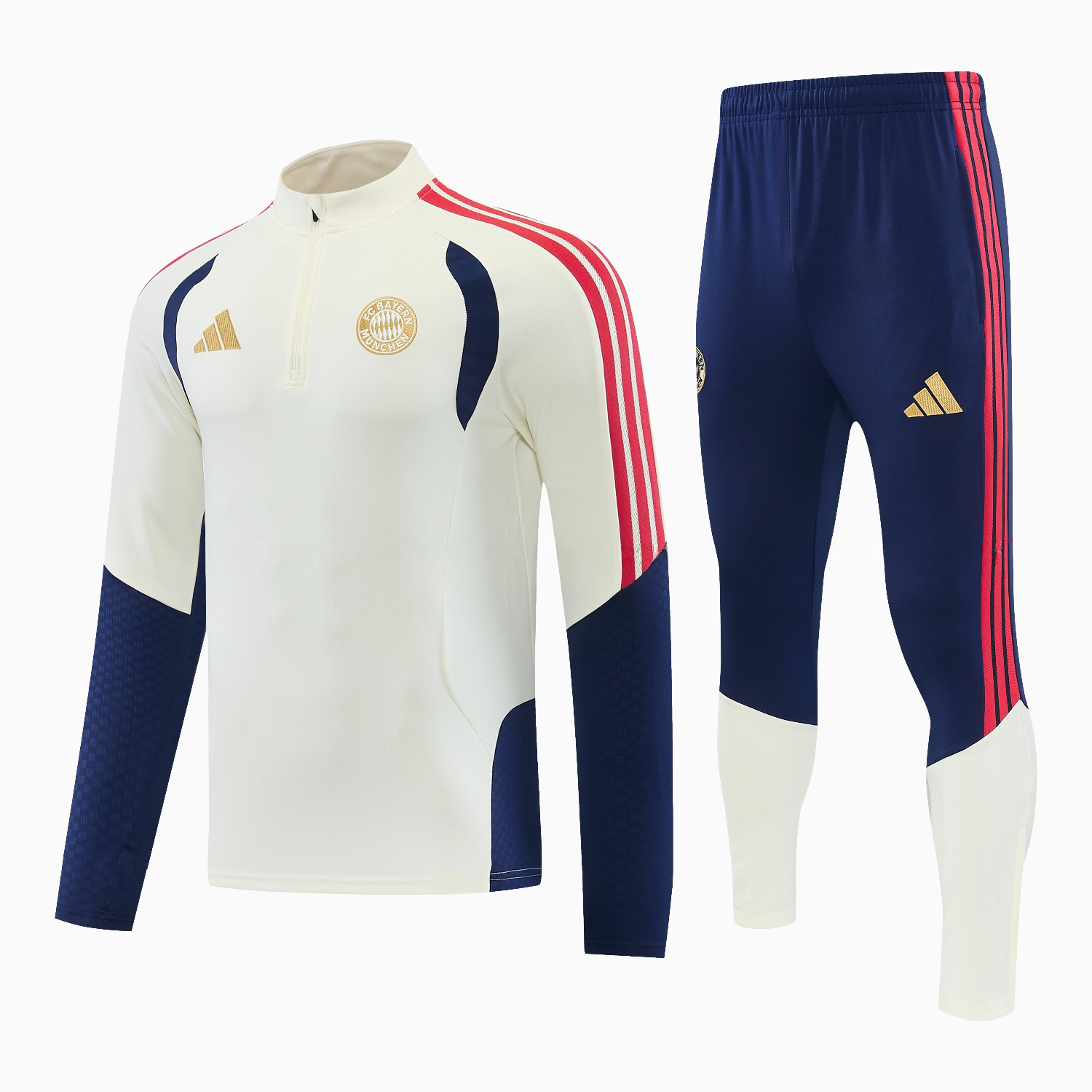 Bayern Munich 26-27 Long Sleeves Training Set - Off-White Top and Dark Blue Pants - UnitedFutballJersey
