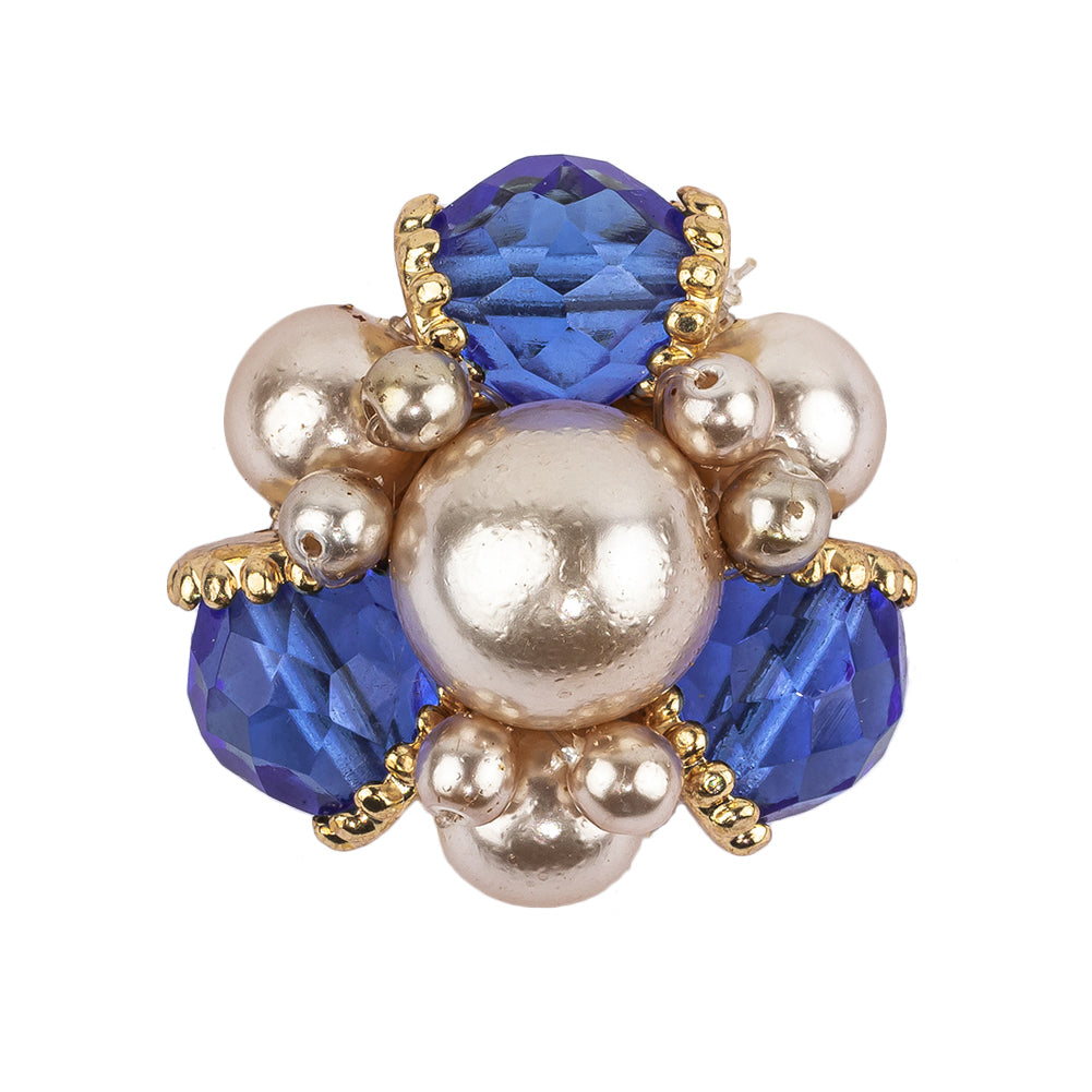Vintage Swarovski Sapphire, Pearl and Gold Floral Ornate Shank Back Button - 48L/30.5mm - Joann Fabrics