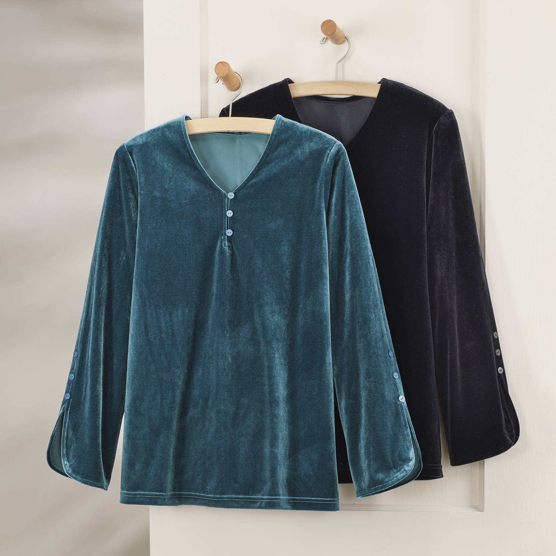Knit Velvet Button Top - Northstyle Catalog