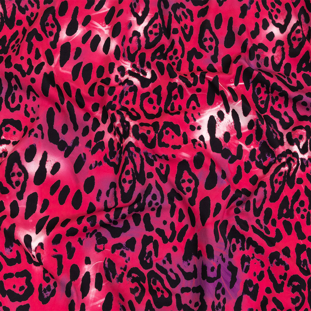 Compression Swimwear Tricot, UV Protective with Aloe Vera Microcapsules - Pink and Purple Tie Dye Leopard - Caye Collection - Joann Fabrics