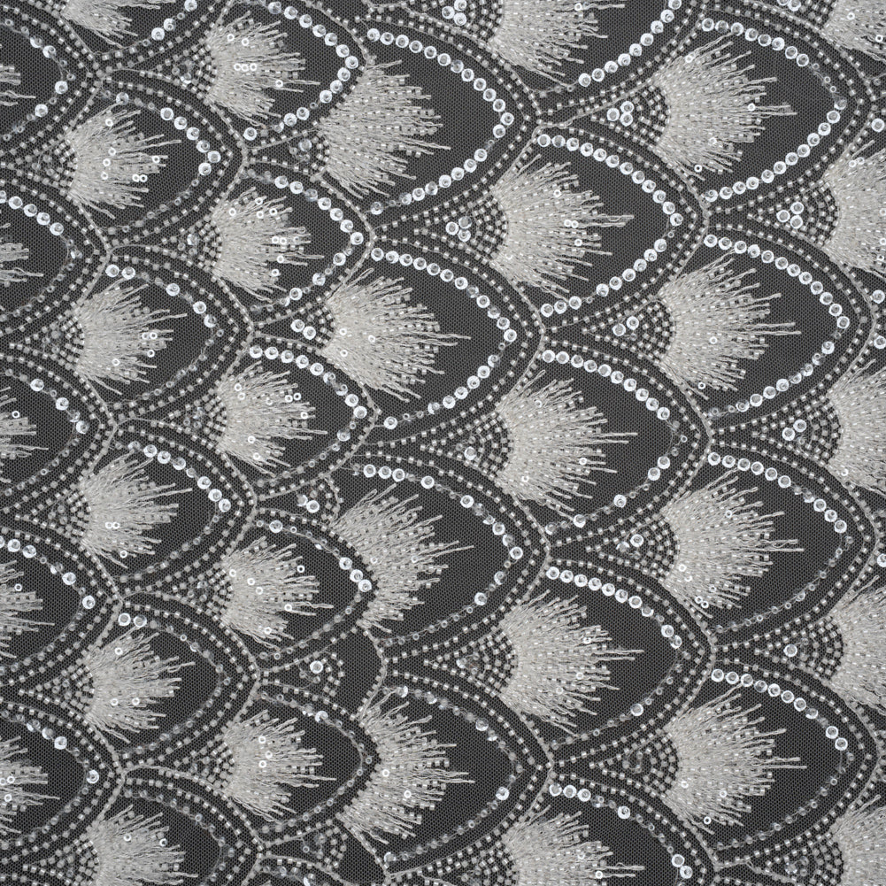 Embroidered and Beaded Lace Tulle with Sequins - Off White Gradient Size Scales - Joann Fabrics