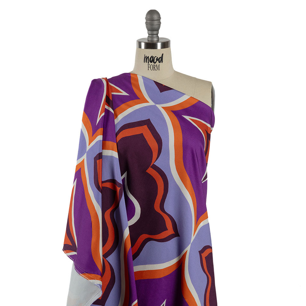 Stretch Cotton Sateen - Purple and Orange Ogees - Age of Aquarius Print - Mood Exclusive Yesterday Collection - Joann Fabrics