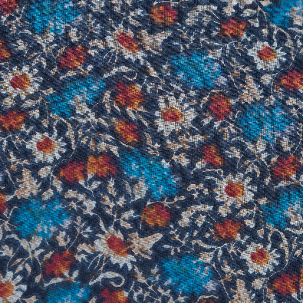 Blue and Orange Floral Printed Silk Chiffon - Joann Fabrics