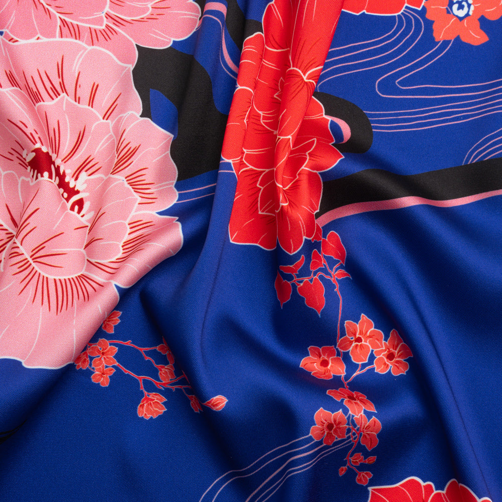Recycled Polyester Twill - Blue and Pink Floral - Japanese Daydreams Print - Mood Exclusive Groove Collection - Joann Fabrics