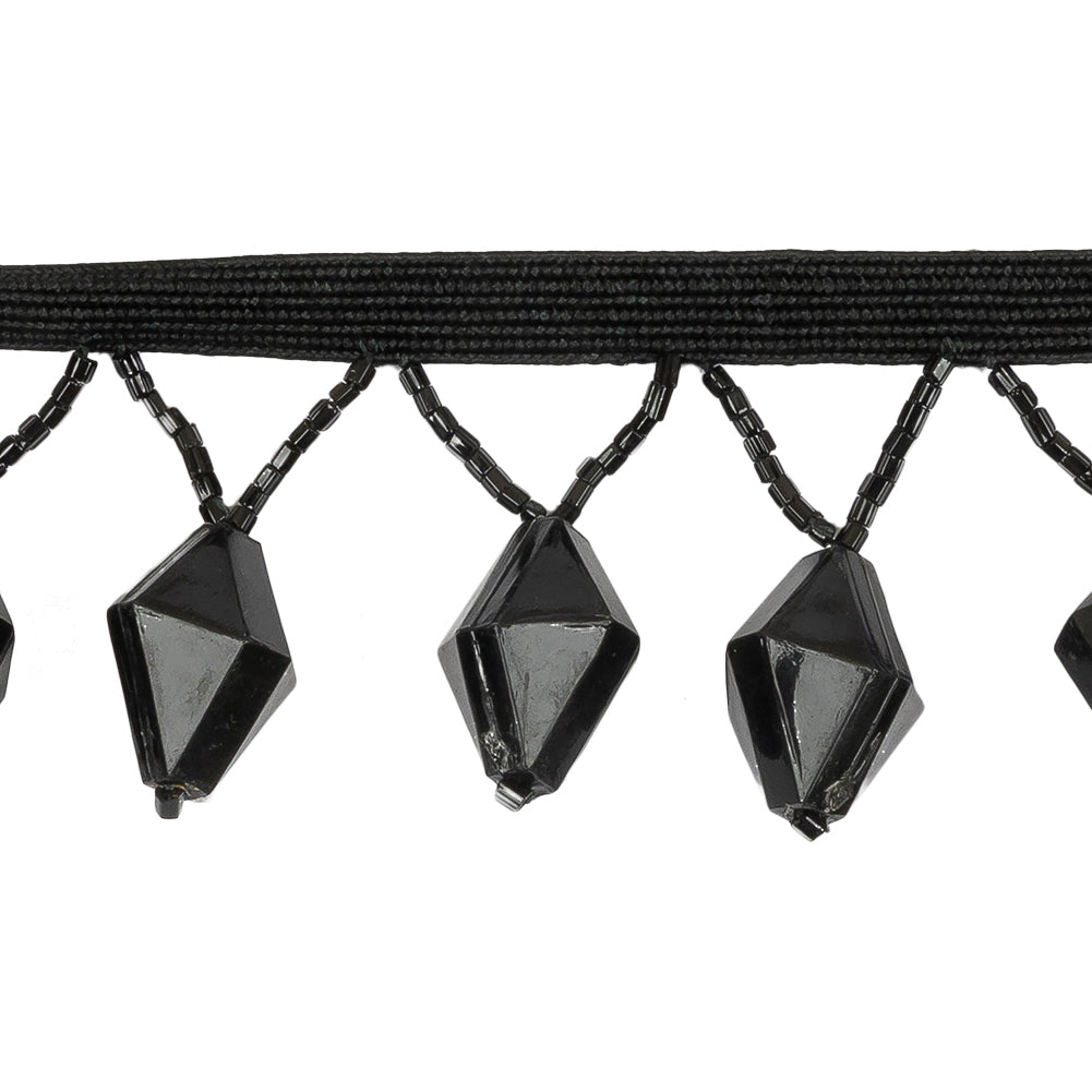 Vintage Black Diamond and Seed Beaded Fringe - 1.5