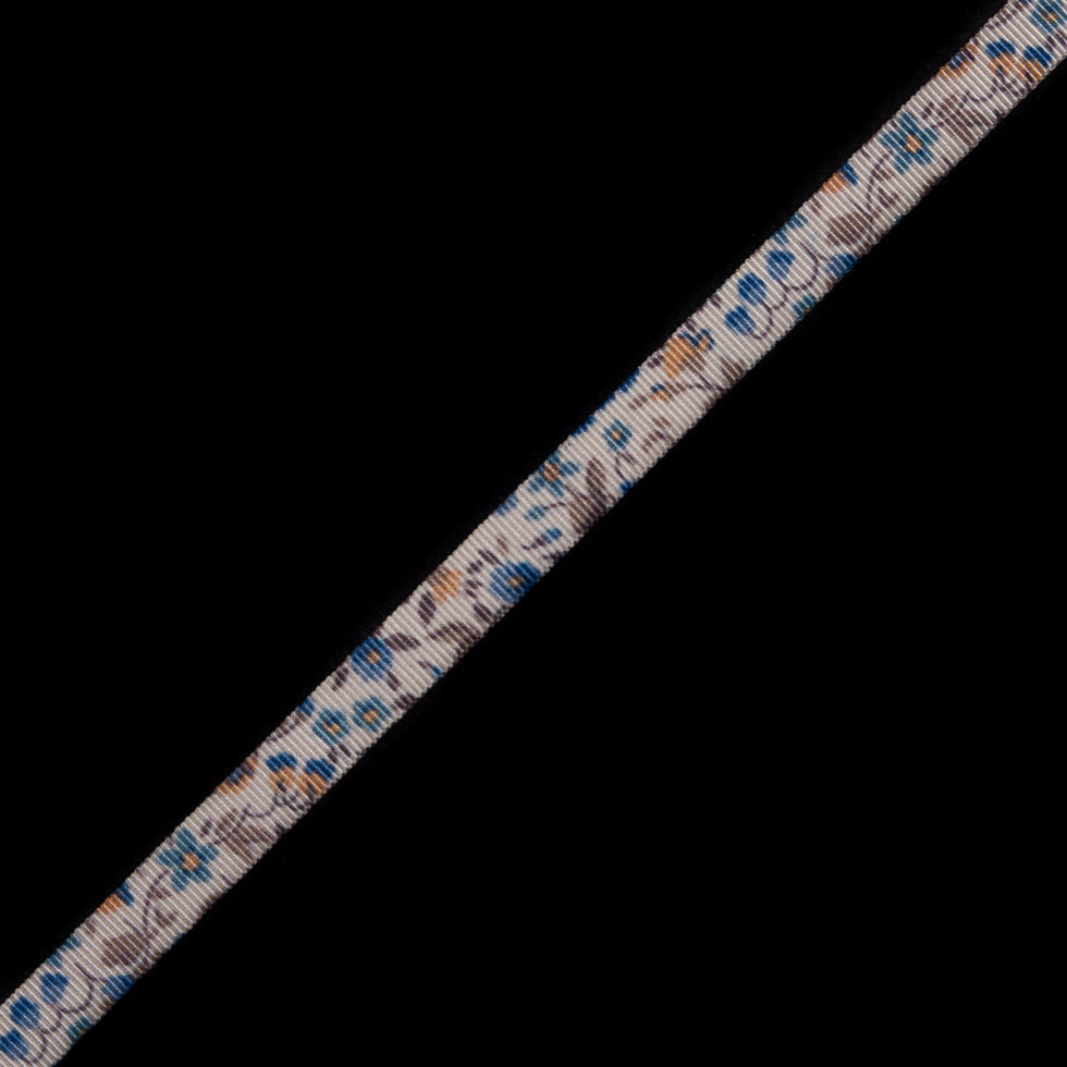 Blue Floral Printed Grosgrain Ribbon - 0.375