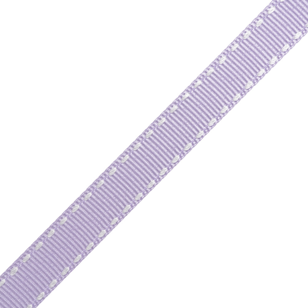 Grosgrain Ribbon with White Stitched Borders - Lilac - 0.4375