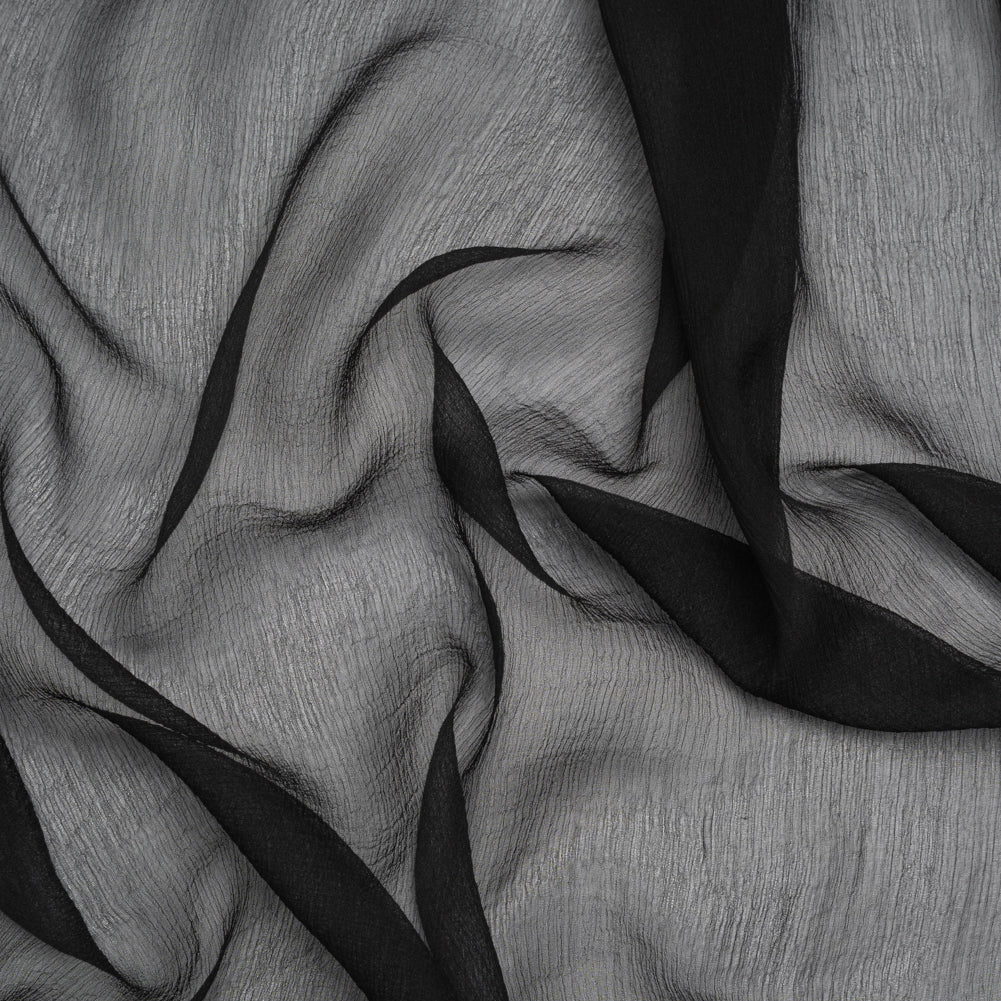 Crinkled Silk Georgette - Black - Famous Australian Designer Deadstock - Joann Fabrics