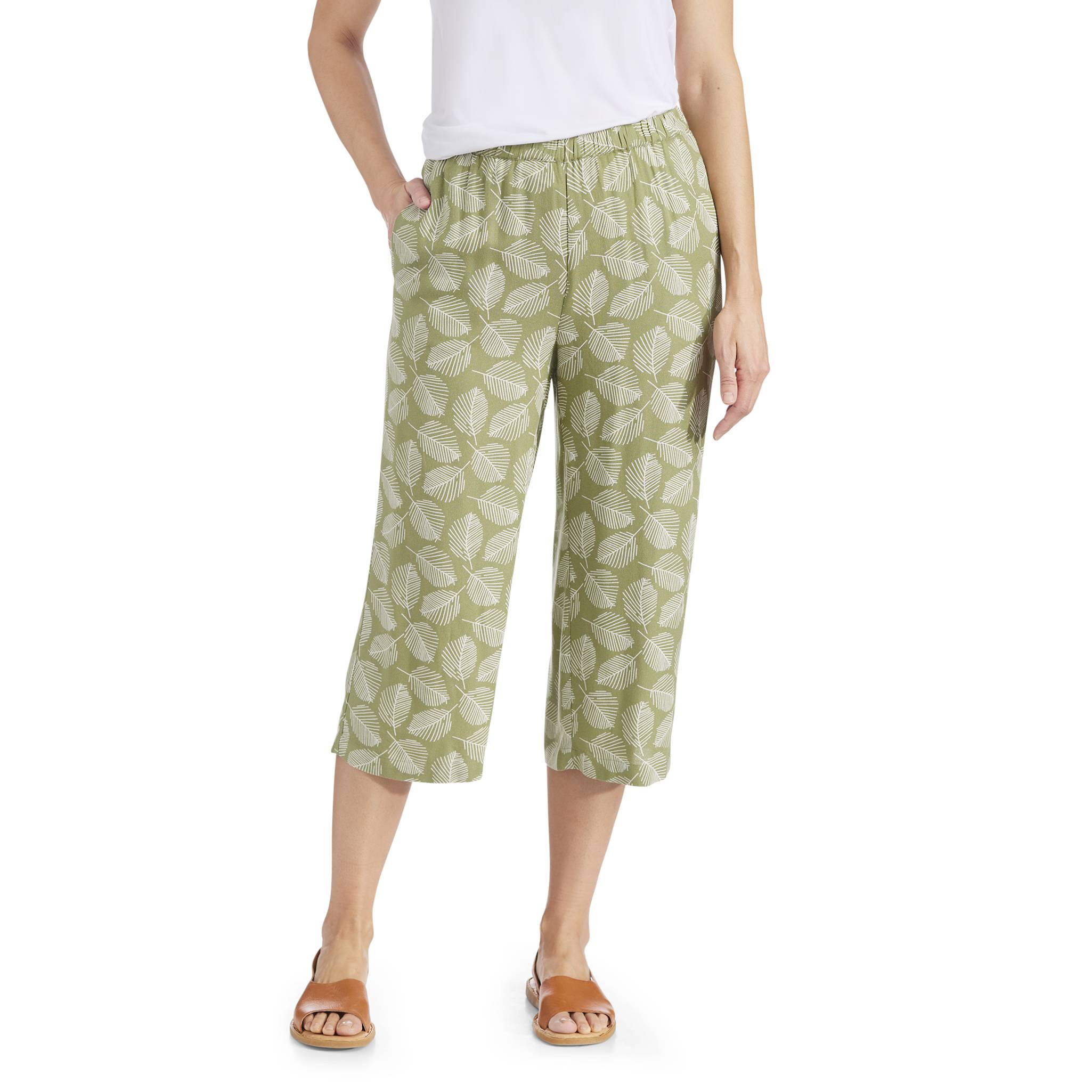 Leaf-Print Crepe Capris - Northstyle Catalog