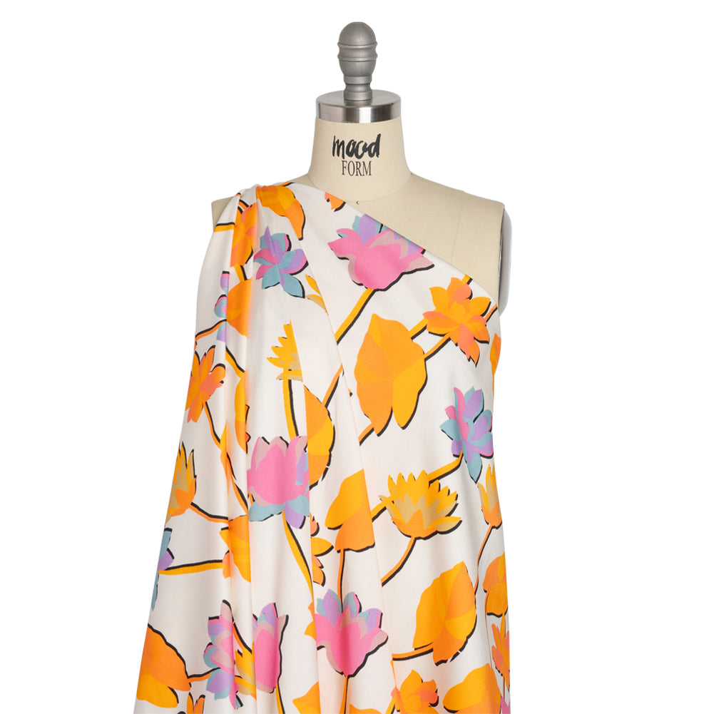 Stretch Cotton Sateen - Pink and orange Floral Silhouettes - Mood Exclusive Speaks For The Trees Print - Joann Fabrics