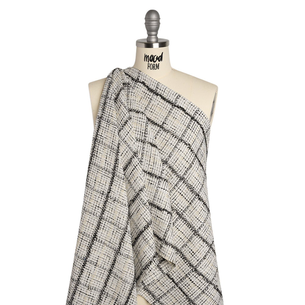 Metallic Polyester Tweed - White, Gold and Black Fringed Windowpane Check - Joann Fabrics