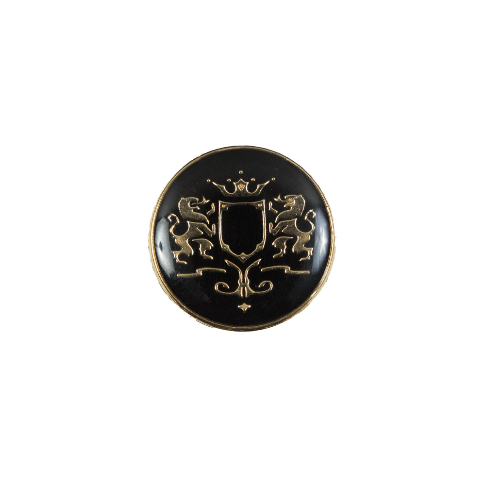 Italian Black and Gold Metal Crest Shank Back Button - 24L/15mm - Joann Fabrics