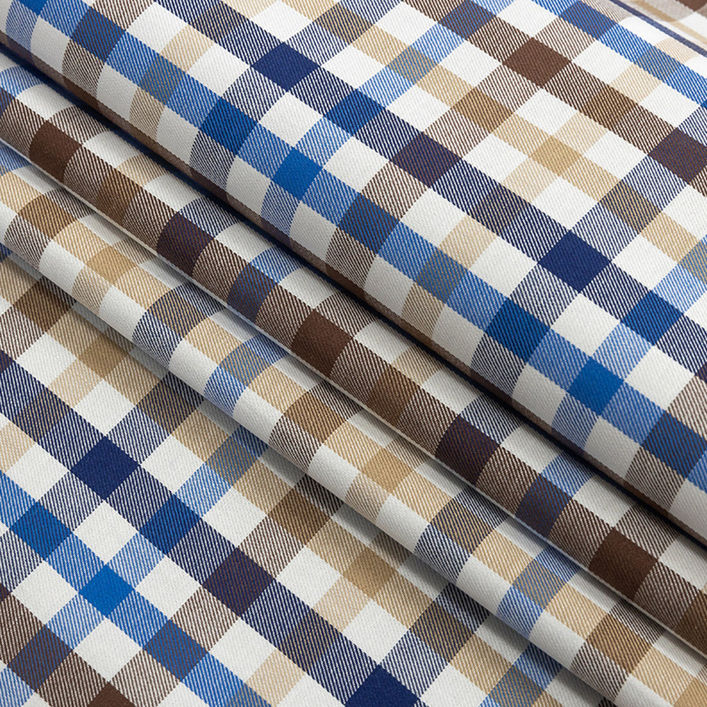 Premium Blue, Brown and Beige Plaid Twill Cotton Shirting - Joann Fabrics