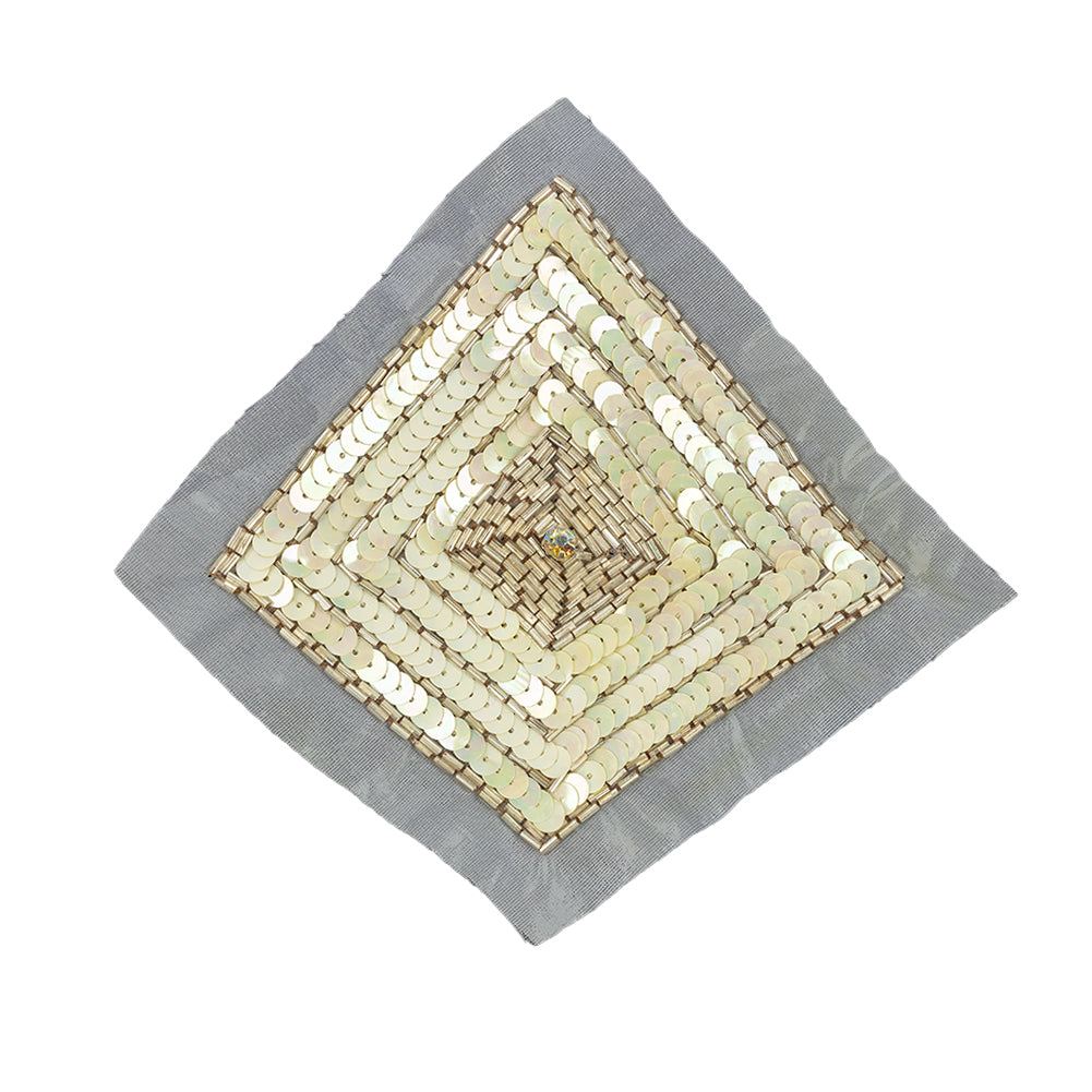 Vintage Iridescent Ivory and Gold Beaded and Sequins Diamond Applique - 5.25