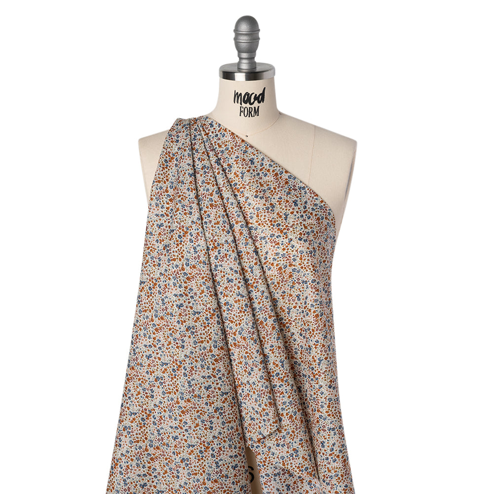 Liberty Fabrics Tana Lawn® - Phoebe Brown - Golden Brown, Russet and Blue Little Flowers - Joann Fabrics