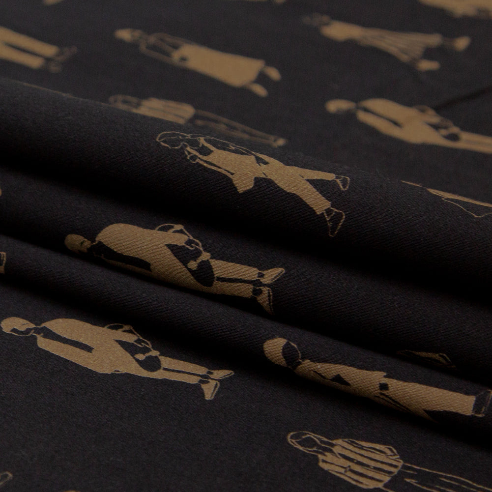 Stretch Cotton Sateen - Black and Beige People - Double Dreaming and Trance Print - Mood Exclusive Crow Collection - Joann Fabrics