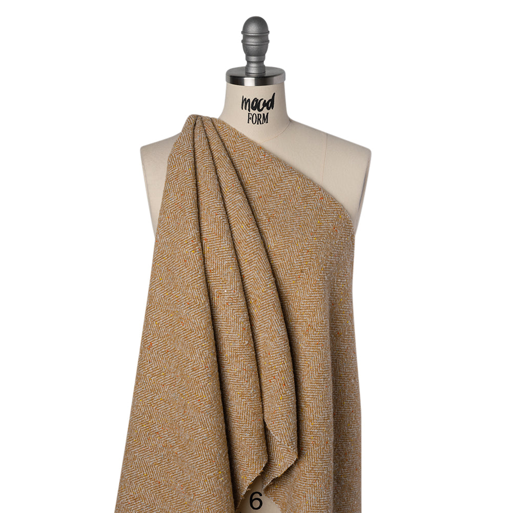Wool Blend Chevron Twill Tweed with Clear Baby Sequins - Tan and White with Rainbow Flecks - Joann Fabrics