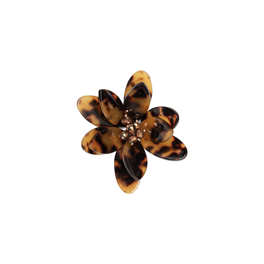 Italian Amber Brown Tortoise Flower Applique with Beaded Core - 2.75
